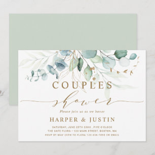 Invitation de douche pour couples botaniques or et