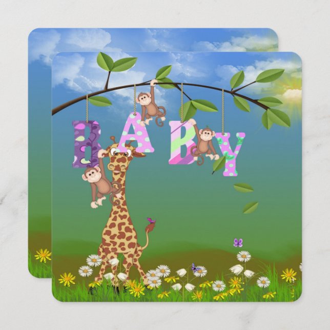 Invitation de douche pour fille bébé (Devant / Derrière)