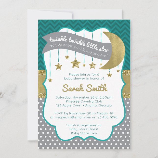 Invitation de douche Twinkle Little Star, Parties  (Devant)