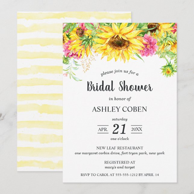 Invitation de douches nuptiales avec des tournesol (Devant / Derrière)