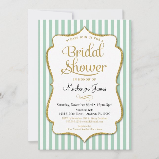 Invitation de douches nuptiales vert Mint Élégante (Devant)
