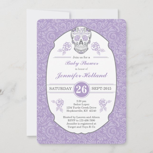 Invitation de fantaisie pourpre de baby shower de (Devant)