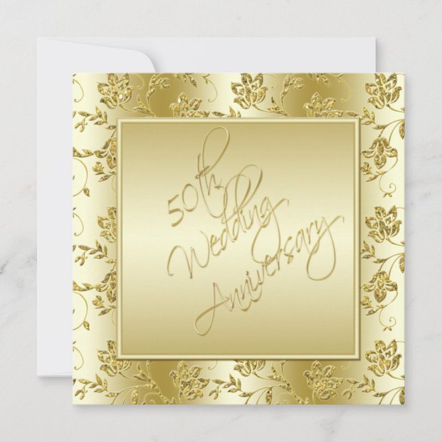 Invitation de FAUX paillettes d'or pour le 50e ann (Devant)