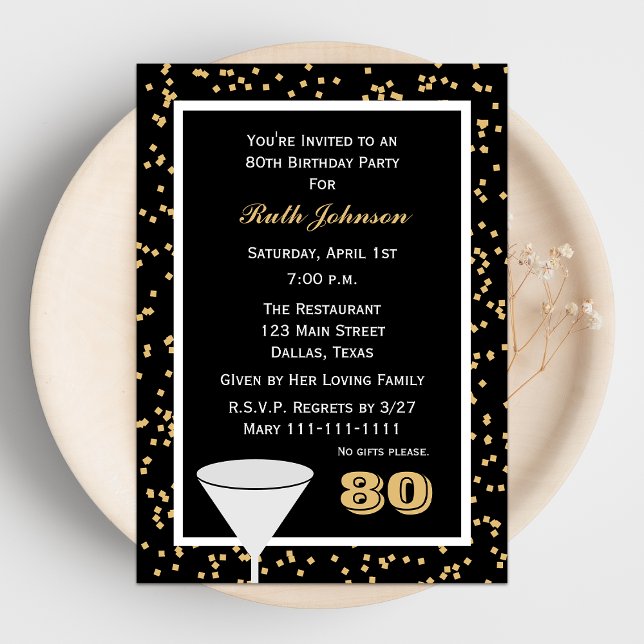 Invitation de fête 80e anniversaire 80 et Confetti (Créateur téléchargé)