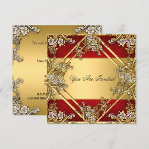 Invitation de fête à cadre floral rouge or rouge o