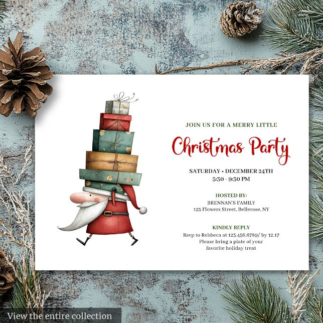 Invitation de fête à l'aquarelle Père Noël fantais (Trendy Quirky Santa Watercolor Party Invitation)