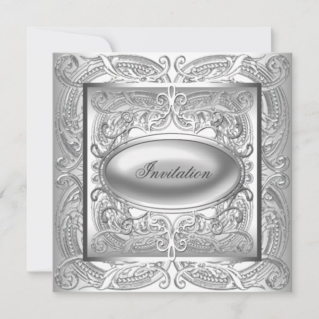 Invitation de fête à toutes occasions Blanc Argent (Devant)
