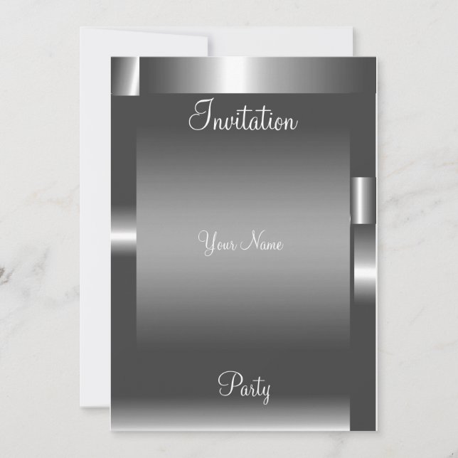 Invitation de fête abstraite couleur argent (Devant)