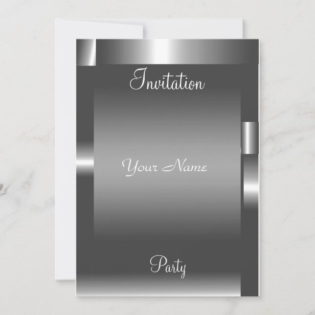 Invitation de fête abstraite couleur argent (Devant)
