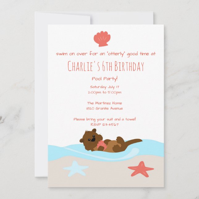 Invitation de fête adorable pour la loutre (Devant)