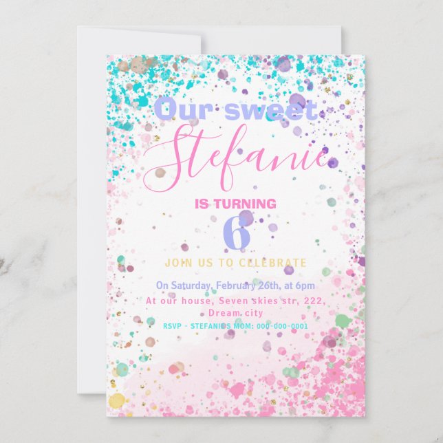 Invitation de fête anniversaire de enfant colorée (Devant)