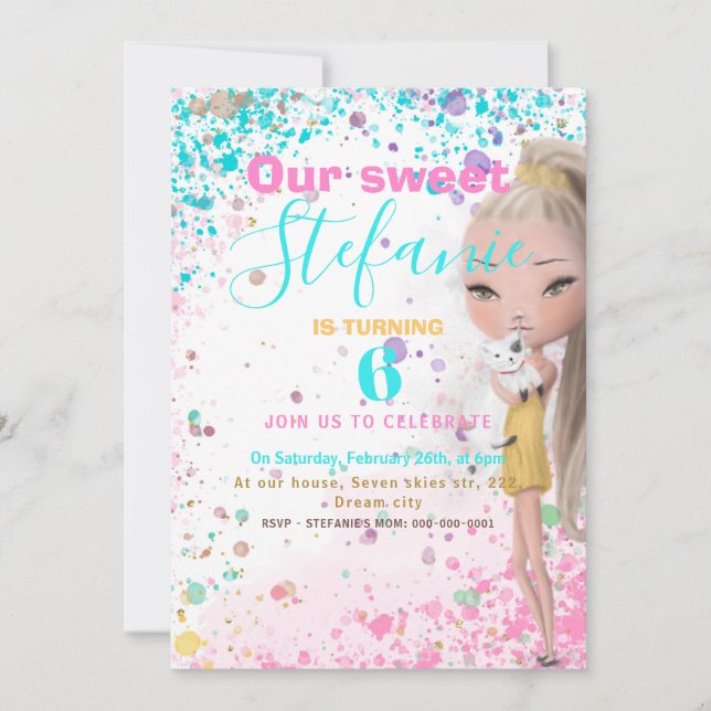Invitation de fête anniversaire de enfant colorée (Devant)