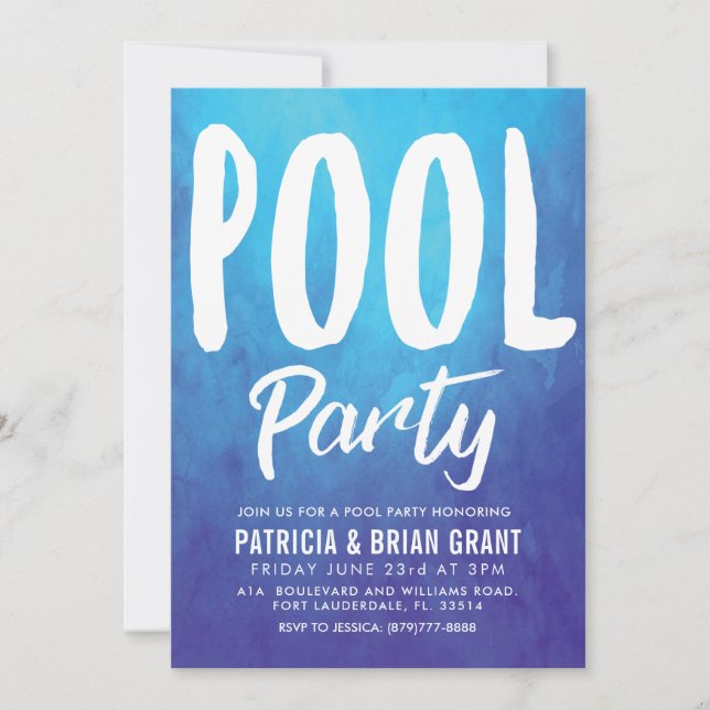 Invitation de fête au bord de la piscine en bleu g (Devant)