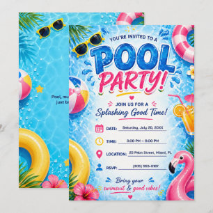 Invitation de fête au bord de la piscine Été lumin