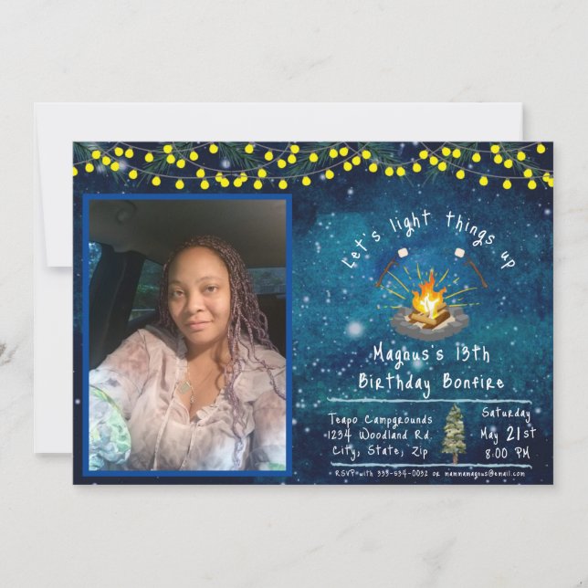 Invitation de fête au feu de joie avec photo (Devant)
