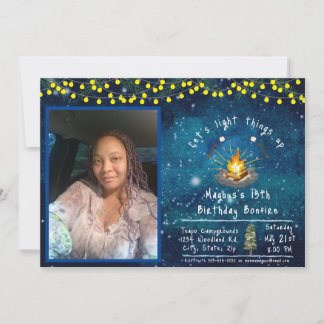Invitation de fête au feu de joie avec photo
