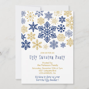 Invitation de fête au pull moche Flocons Élégants