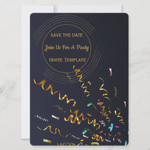 Invitation de fête avec confettis dorés