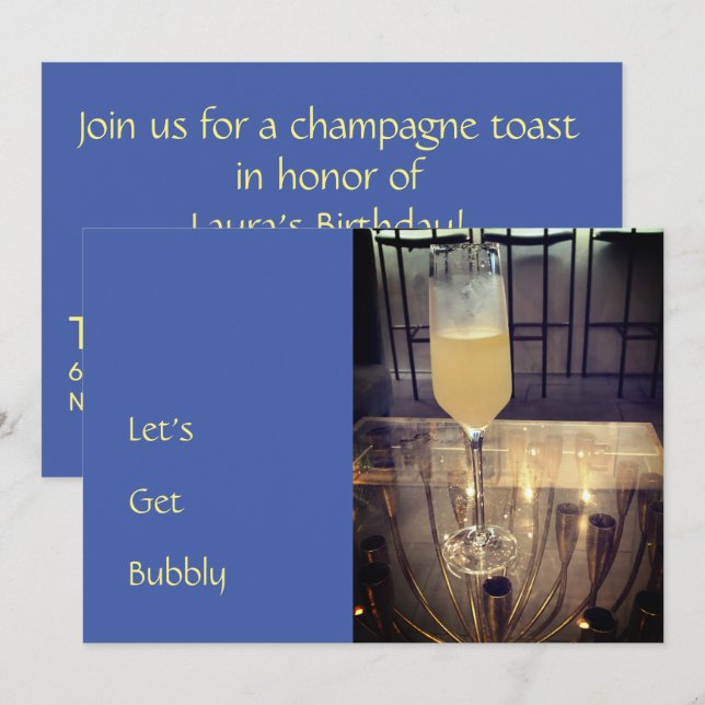 Invitation de fête avec toast au Champagne pétilla (Devant / Derrière)