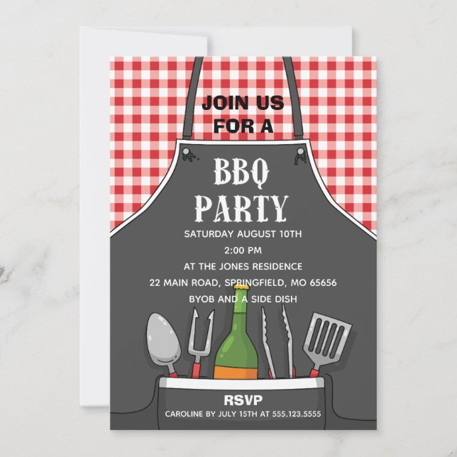 Invitation de fête BBQ tablier (Devant)