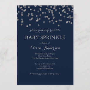 Invitation de fête bébé Navy Confetti Argent