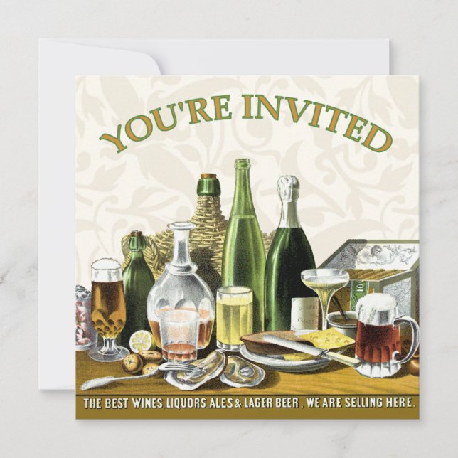 Invitation de fête bière Champagne, huîtres (Devant)