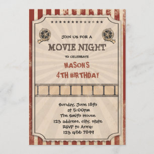 Invitation de fête billet de cinéma vintage