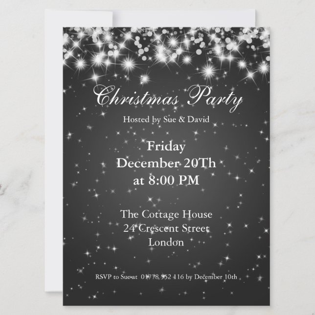 Invitation de fête Black Elegant Sparkle Personnal (Devant)