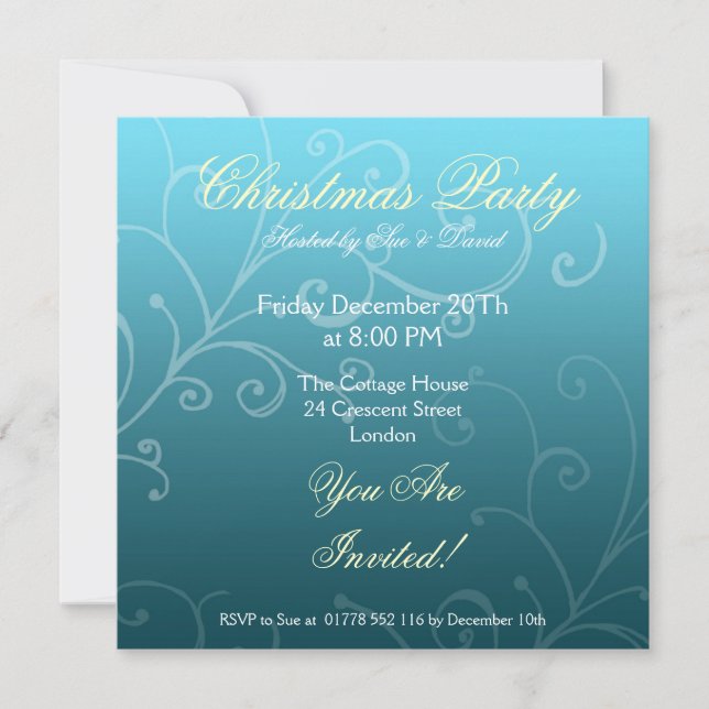 Invitation de fête bleu avec wirl décoratif (Devant)