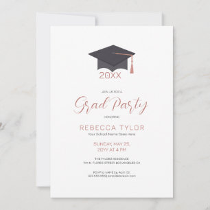 Invitation de fête chic noire et rose gold typogra