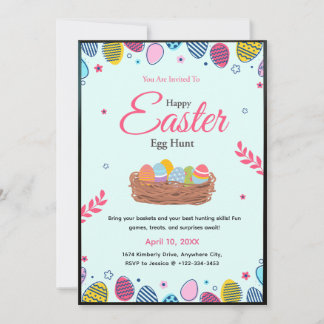 Invitation de fête colorée de chasse aux œufs de P