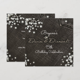 Invitation de fête couronne glamour en denim noir 