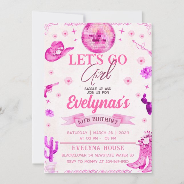 Invitation de fête Cowgirl Lets Go (Devant)