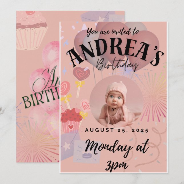 Invitation de fête d'anniversaire (Devant / Derrière)