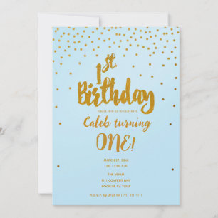 Invitation de fête d'anniversaire 1 an bleu clair