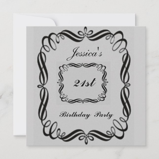 Invitation de fête d'anniversaire 21e Argent Noir (Devant)