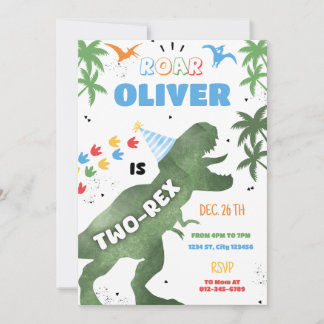 Invitation de fête d'anniversaire à deux Rex Dinos