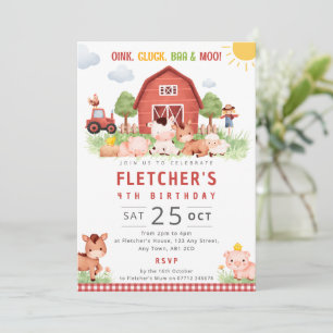 Invitation de fête d'anniversaire à la ferme rouge