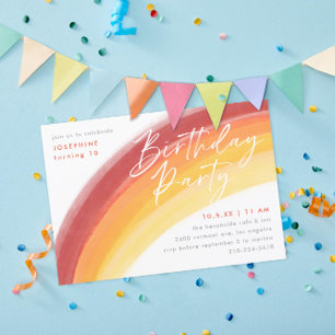 Invitation de fête d'anniversaire à l'arc-en-ciel