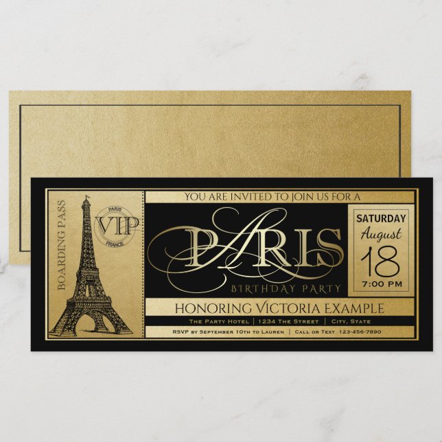 Invitation de fête d'anniversaire à Paris (Devant / Derrière)