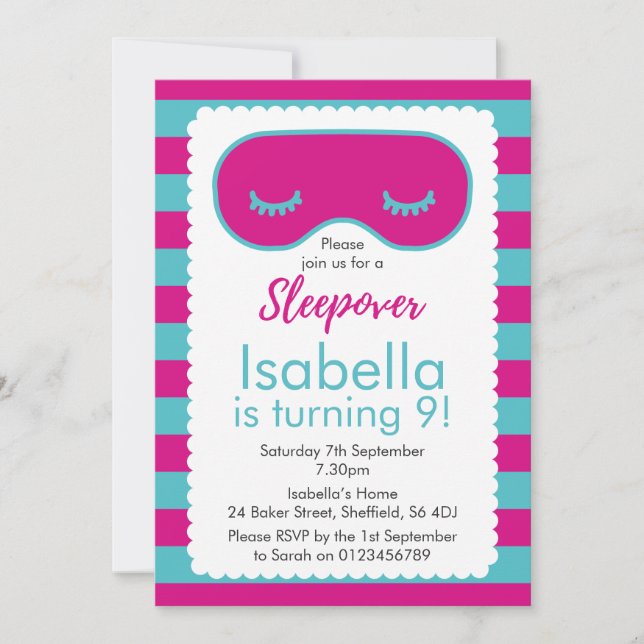 Invitation de fête d'anniversaire à thème Sleepove (Devant)