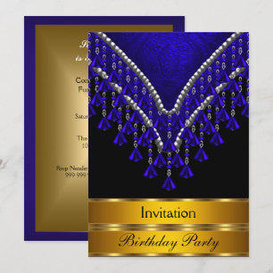 Invitation de fête d'anniversaire Art Déco Bleu Ro