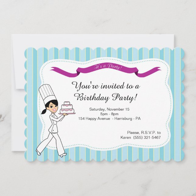 Invitation de fête d'anniversaire avec gâteau (Devant)