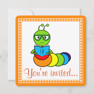 Invitation de fête d'anniversaire avec ver de livr