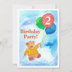 Invitation de fête d'anniversaire Ballons d'ours e