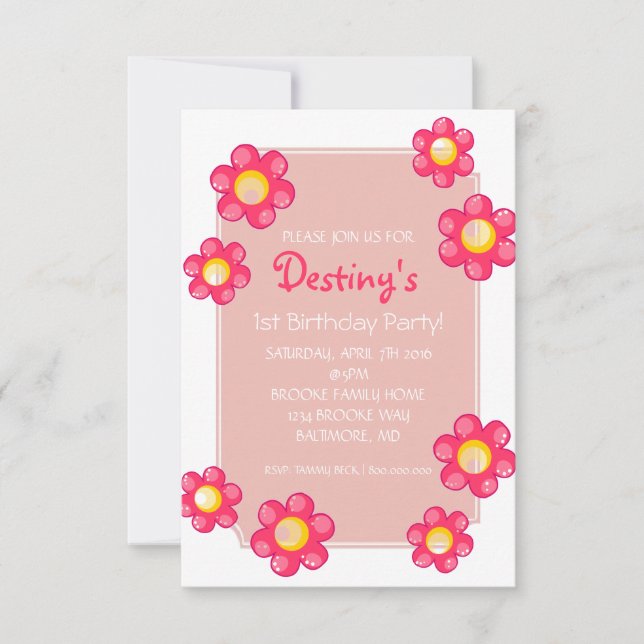 Invitation de fête d'anniversaire | Blanc Fleur mi (Devant)