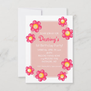 Invitation de fête d'anniversaire Blanc Fleur mi