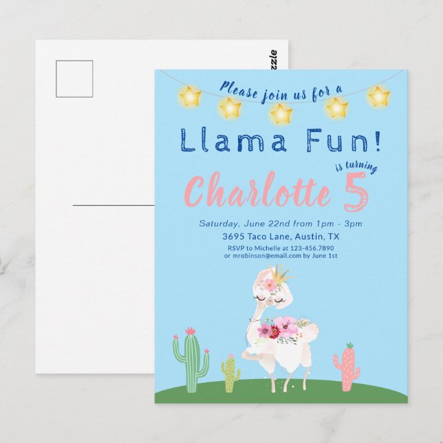 Invitation de fête d'anniversaire bleu fun avec un (Devant / Derrière)