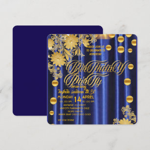 Invitation de fête d'anniversaire bleu royal or, f