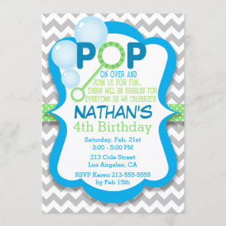 Invitation de fête d'anniversaire Bubble Pop Blue 